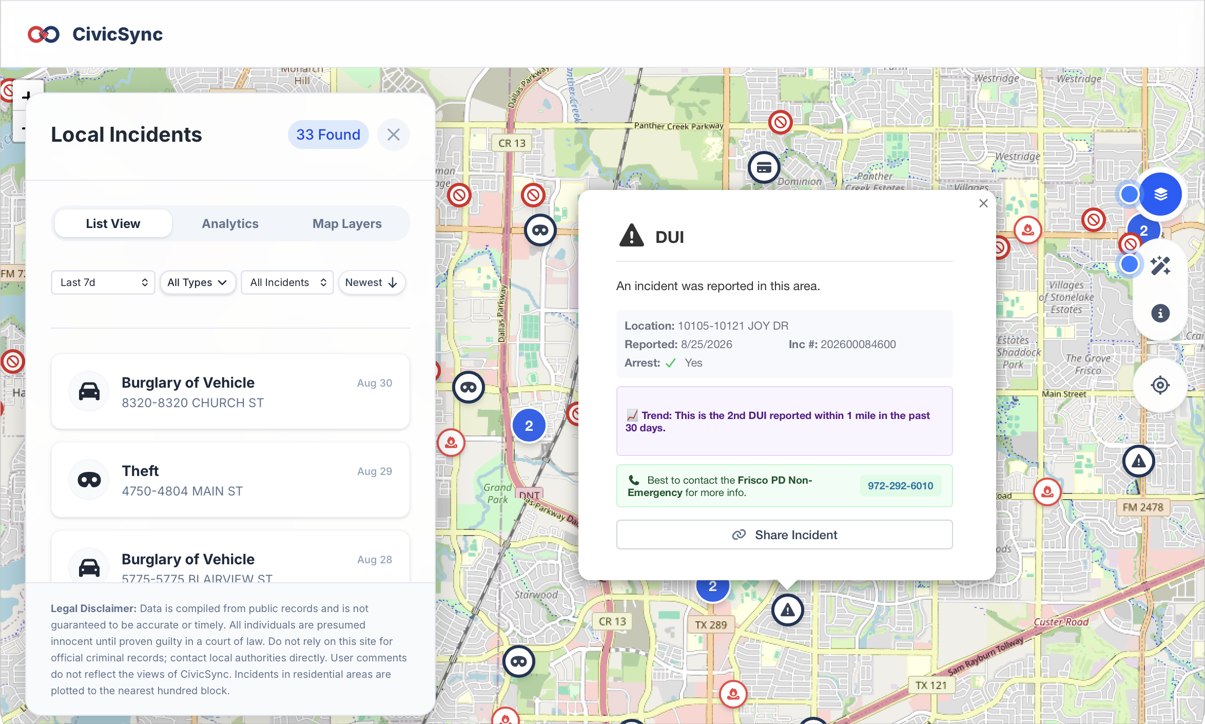 CivicSync Crime Map Preview